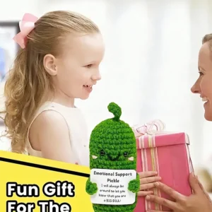 Cute Handmade Plush Doll Knitted Cucumber Décor with Positive Message Valentine's Day New Year Birthday Gift for Kid and Couples