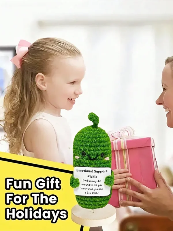 Cute Handmade Plush Doll Knitted Cucumber Décor with Positive Message Valentine's Day New Year Birthday Gift for Kid and Couples - Image 6