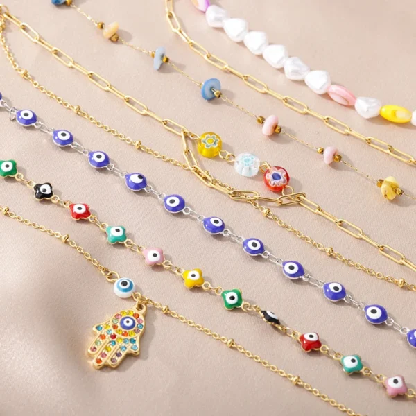 Stainless Steel Evil Eye Anklets For Women Enamel Round Leg Chain Blue Evil Eye Anklets Bracelet Summer Beach Foot Jewelry Gift - Image 4