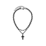 2Pcs/Set Gothic Black Cross Jesus Pendant Choker Necklace for Women Punk Vintage Metal Beads Chain Neck Jewelry Accessories New - Image 3