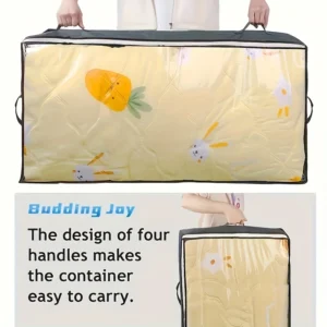 Bedside Storage Box with Lid, Under-Bedside Storage Bag with Transparent Window Reinforced Handles for Clothes, Bedding