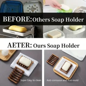 Elegant Wooden Soap Dish with Self-Draining Design - Perfect for Bathroom Decor and Organization, Natural Wood Finish soap box