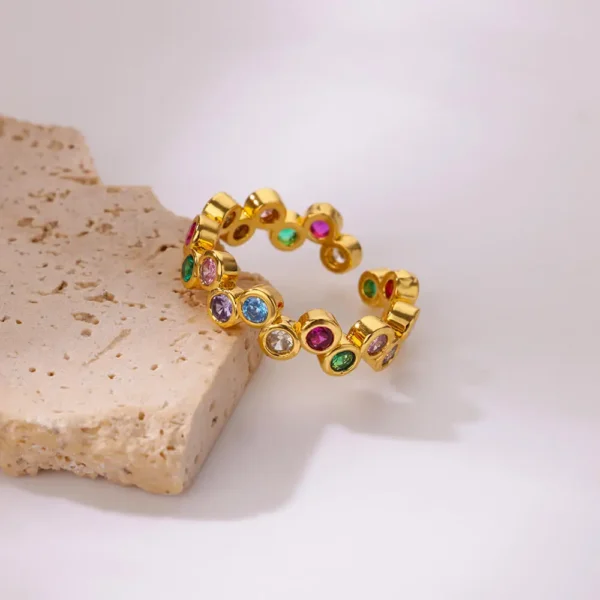 Colorful Tiny Round Rings For Women Stainless Steel Gold Color Adjustable Wedding Ring Luxury Aesthetic Jewlery Couple Gift - Image 4