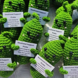 Cute Handmade Plush Doll Knitted Cucumber Décor with Positive Message Valentine's Day New Year Birthday Gift for Kid and Couples