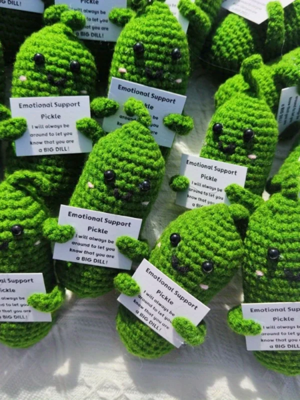 Cute Handmade Plush Doll Knitted Cucumber Décor with Positive Message Valentine's Day New Year Birthday Gift for Kid and Couples - Image 5