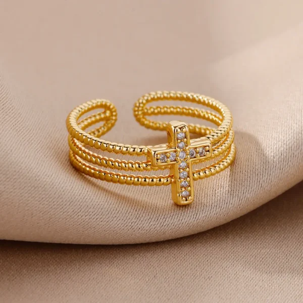 New in Zircon Cross Rings For Women Adjustable Stainless Steel Cross Ring Femme Design Luxury Wedding Jewerly Gift 2023 anillos - Image 3