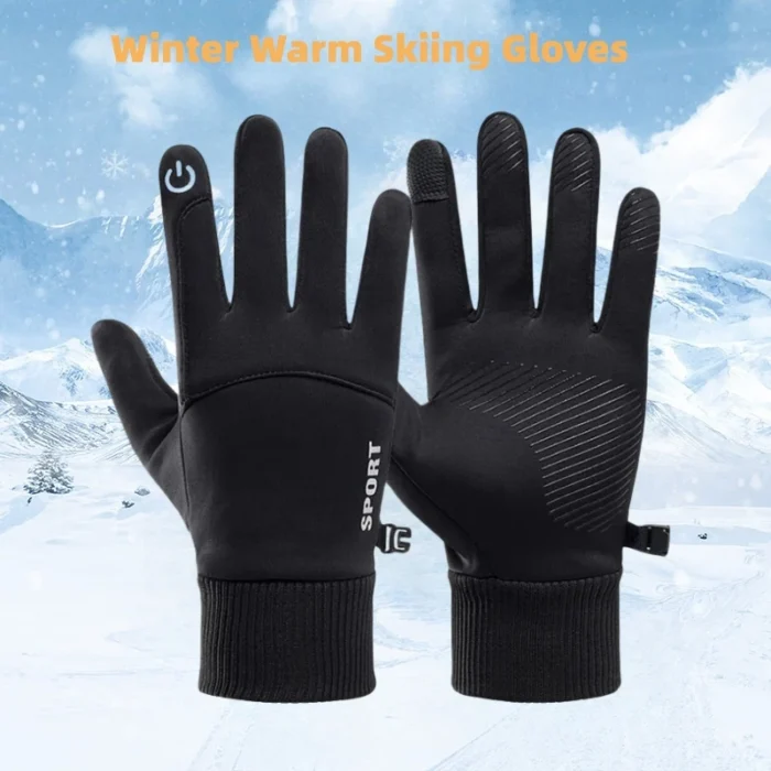 kf-Sc9d7b9da6b24411f87b77349897ce721i Black Winter Warm Full Fingers Waterproof Cycling Outdoor Sports Running Motorcycle Ski Touch Screen Fleece Gloves - Image 1