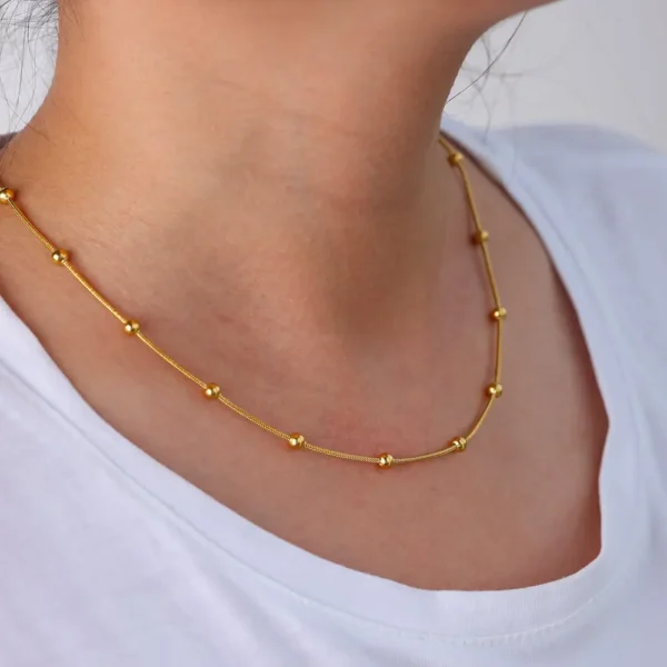 Stainless Steel Beaded Round Snake Chain Necklaces For Women Gold Color Geometric Necklace Luxury Wedding Party Jewelry Gift BFF - Image 7