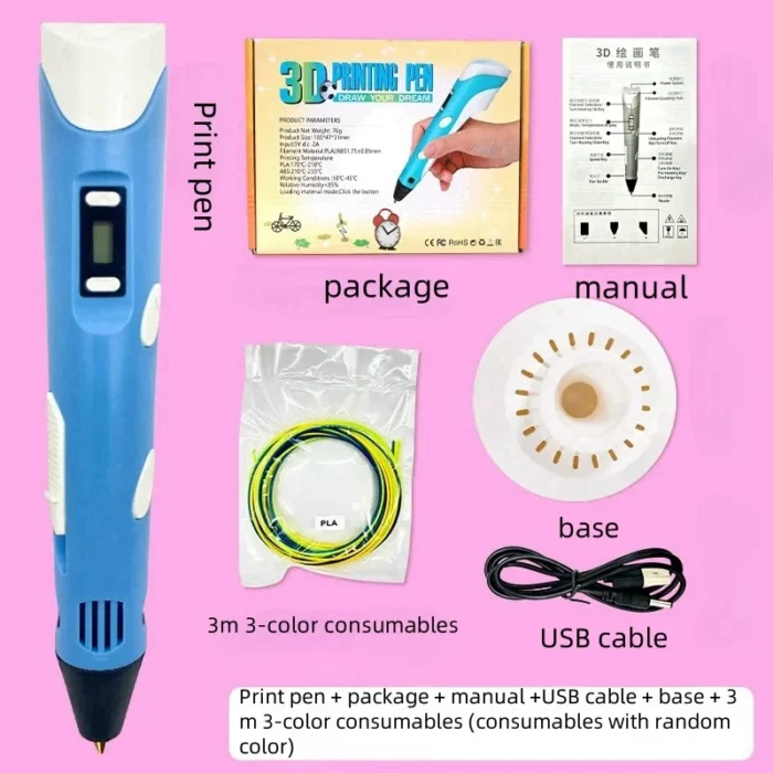 kf-Sd04285076a6740d88215514f7b03cc95z Electronic 3D Printing Pen with 9M PLA Consumables High-Temperature 3D Graffiti Tool Intelligent Toy Christmas Birthday Gift - Image 3