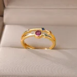 Colorful Zircon Round Stone Rings For Women Stainless Steel Gold Color Finger Ring Wedding Aesthetic Jewelry Gift bijoux femme - Image 4