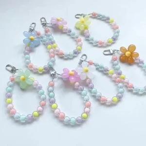 Phone Anti-lost Lanyard Key Short Wrist Pendant Colorful Macaron Round Bead Pendant Women's Hand-held Chain Mobile Phone Lanyard
