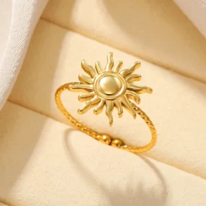 Stainless Steel Sun Rings For Women Gold Color Sun Butterfly Finger Adjustable Ring Aesthetic Fashion Wedding Jewelry Gift 2024