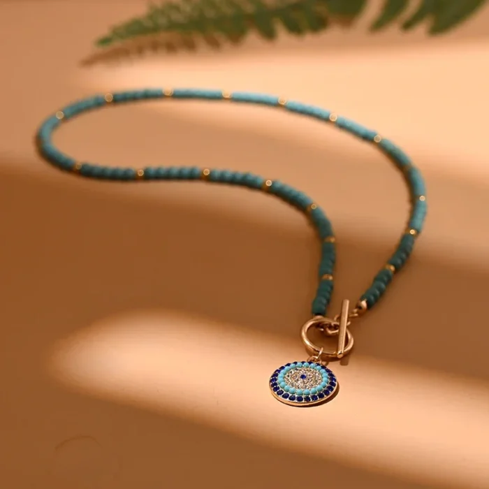 kf-Sd2f6fe623bef405cb74b9a5554ed6f24U 4mm Colorful Stone Choker Necklace for Women, Round Evil Eye Charm Pendant, Devil Eye Pendant, Fashion Daily Jewelry - Image 4