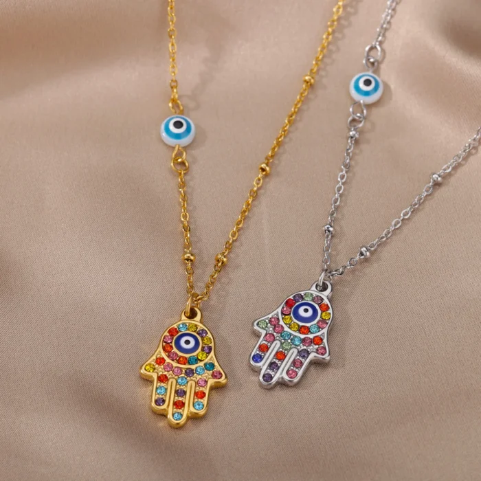 kf-Sd2fa2043edde44cb91b98fb70aa7a870n Turkish Hamsa Evil Eye Necklaces For Women Stainless Steel Gold Color Charm Choker Neckalce Christmas Jewelry Accessories Gift - Image 4