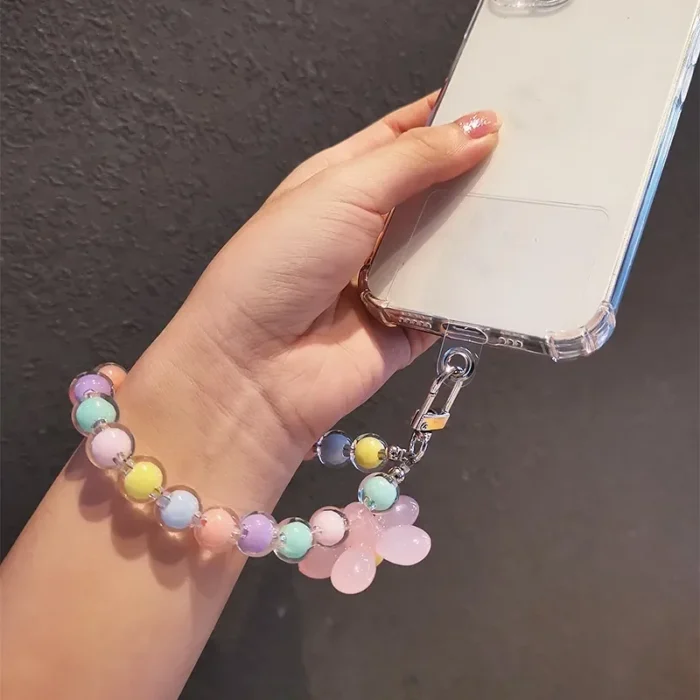 kf-Sd34b732564224682b179f02f45eecdeao Phone Anti-lost Lanyard Key Short Wrist Pendant Colorful Macaron Round Bead Pendant Women's Hand-held Chain Mobile Phone Lanyard - Image 2