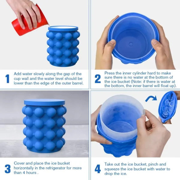 2-in-1 Silicone Ice Cube Mold & Ice Tray, Large Circular Ice Bucket, Portable Dark Blue Ice Maker for Summer Drinks - Image 4
