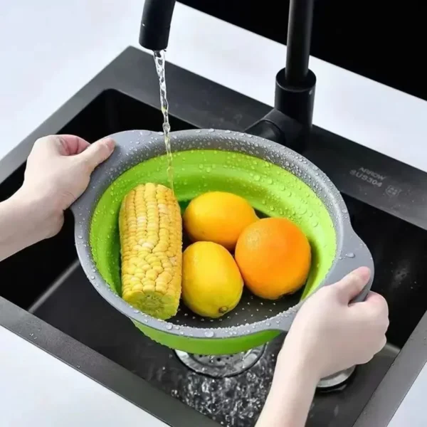 1pcs Silicone vegetable and fruit cleaning and drainage basket cleaning basket Folding water filter net Kitchen Gadgets - Image 3