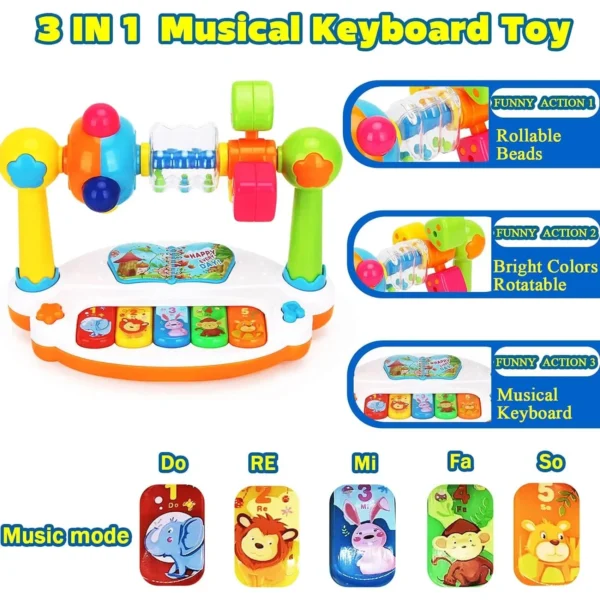 Baby Piano Toys Kids Rotating Music Piano Keyboard With Light Sound, Musical Toys For Toddlers, Early Educational Music Toy - Image 2