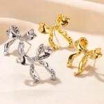 Vintage Bowknot Stainless Steel Earrings For Women Elegant Jewelry Gold Plated Stainless Steel Stud Earring Christmas Jewelry - Image 3