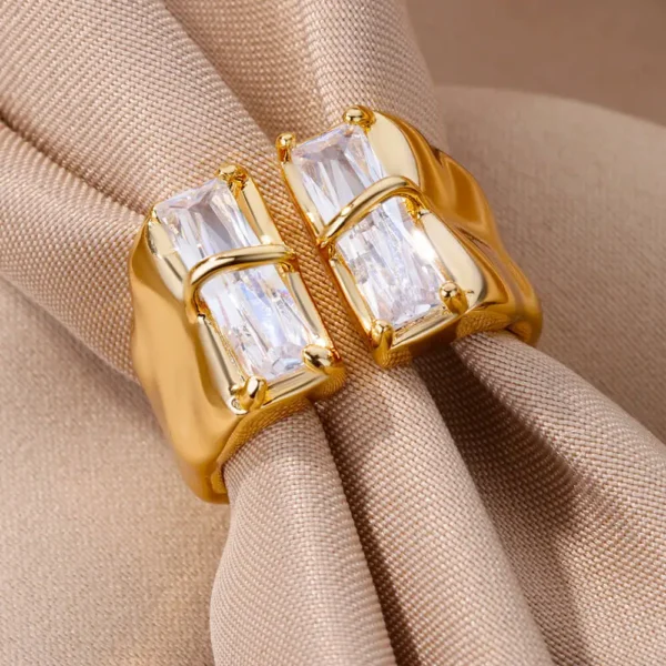 Irregular Square Zircon Ring For Women Stainless Steel Gold Plated Opening Ring Wedding Party Fashion Jewerly Gift Free Shipping - Image 5
