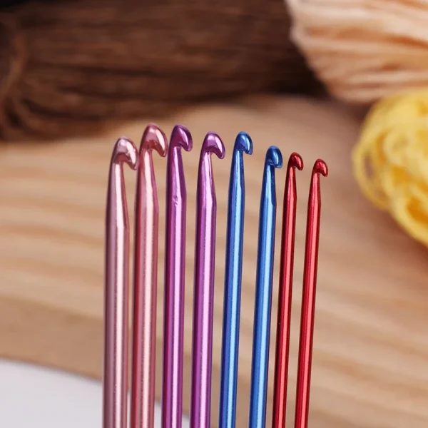 8pcs Metal Handle Crochet Hook Colorful Aluminum Knitting Needles Single Head Crochet Knitting Yarn Crafts DIY Apparel Needles - Image 3