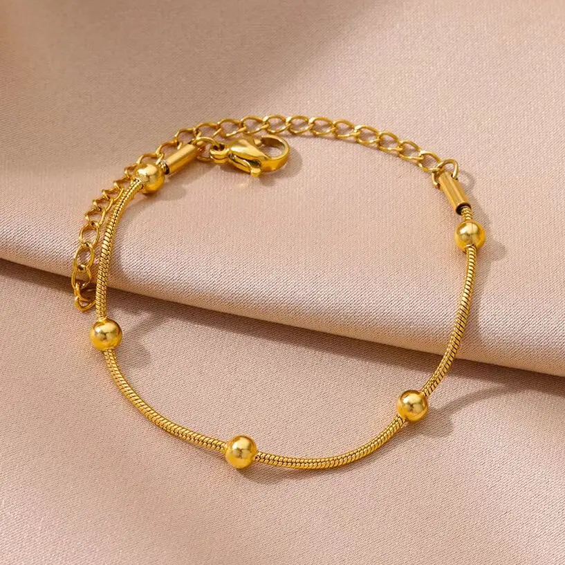 kf-Sd8b7e511c7974df6aca26bc88d640f0e4 Stainless Steel Beaded Round Snake Chain Bracelets For Women Gold Color Geometric Bracelet Luxury Wedding Party Jewelry Gift - Image 1