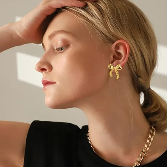 kf-Sd8edde3f65434e3ea47b4901070efdefM Vintage Bowknot Stainless Steel Earrings For Women Elegant Jewelry Gold Plated Stainless Steel Stud Earring Christmas Jewelry - Image 2