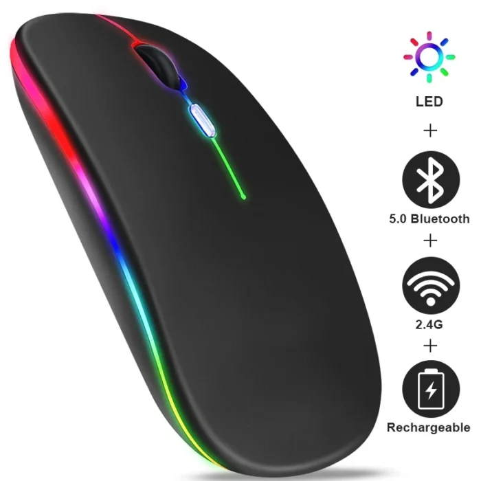 kf-Sda0c259506af4fa3aab0d0cde76b3495a Rechargeable Bluetooth Wireless Mouse with 2.4GHz USB RGB 1600DPI Mouse for Computer Laptop Tablet PC Macbook Gaming Mouse Gamer - Image 6