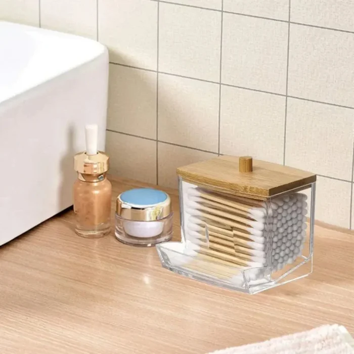 kf-Sdce5cdbe27e74760a5f79cd41406fea8Y Acrylic Cotton Swab Storage Box, Transparent Makeup Organizer for Bathroom & Bedroom, 1 Piece Cotton Swab Holder - Image 2