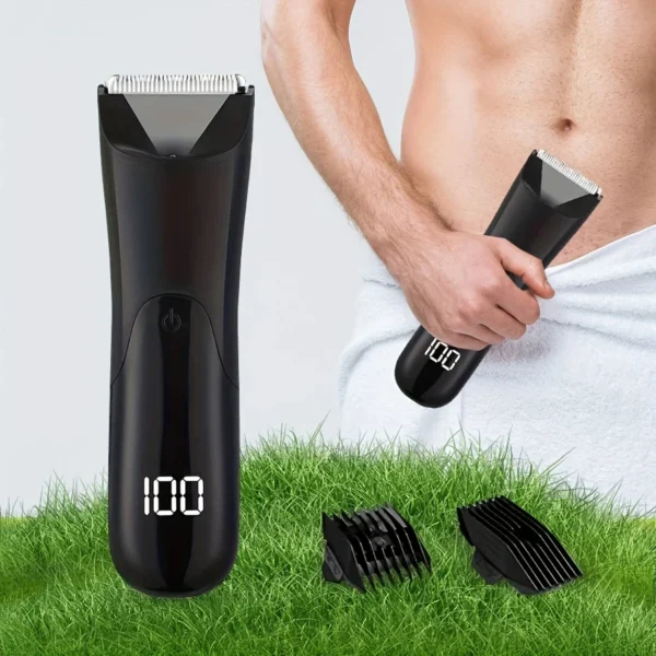 Men'S Groin Body Hair Trimmer, Electric Ball Trimmer, Includes 2 Guard Attachments, Ceramic Blade Head, Wet And Dry Shaver - Image 1