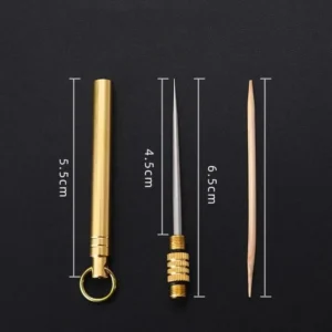 Titanium & Brass Toothpick, Portable Toothpick Bottle with Fruit Fork, Multifunctional Camping Tool, Stronger Than Dental Floss