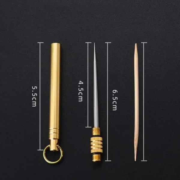 Titanium & Brass Toothpick, Portable Toothpick Bottle with Fruit Fork, Multifunctional Camping Tool, Stronger Than Dental Floss - Image 3