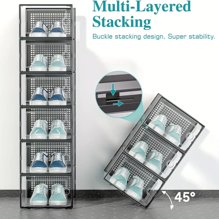kf-Se234cccb62a5481fa6a7ba6e198c7f32Z 2/6pcs Thick Clear Shoe Boxes Foldable Stackable Plastic Organizer Space Saving Storage for Entry Bedroom Dorm Home Decoration - Image 3