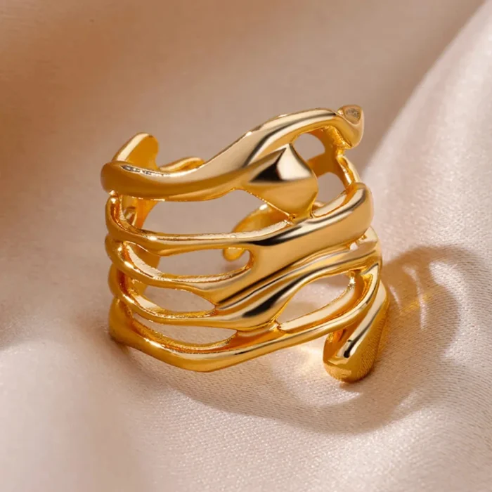kf-Se38a09feb9374889879b4ea1d04fa1137 Stainless Steel Rings For Women Men Gold Color Hollow Wide Ring Female Male Party Finger Jewelry Gift 2024 Trend Free Shipping - Image 4