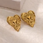 Stainless Steel Irregular Heart Texture Stud Earring for Women Gold Color Heart Wedding Aesthetic Earring Jewelry Accessories - Image 3