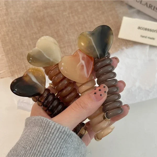 1PC Heart Shape Elastic Rubber Bands For Women Girls Telephone Wire Hair Ties Loop Spiral Spool Headbands Ponytail Holders Acces - Image 4