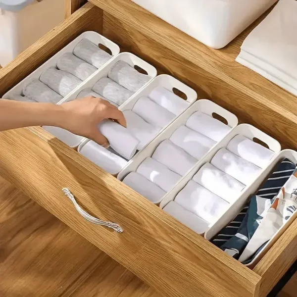 6pcs Stackable Storage Bins Versatile Organizer Set Office,Home,Closet Durable Containers Stationery,Cosmetics,Socks,Underwear - Image 2
