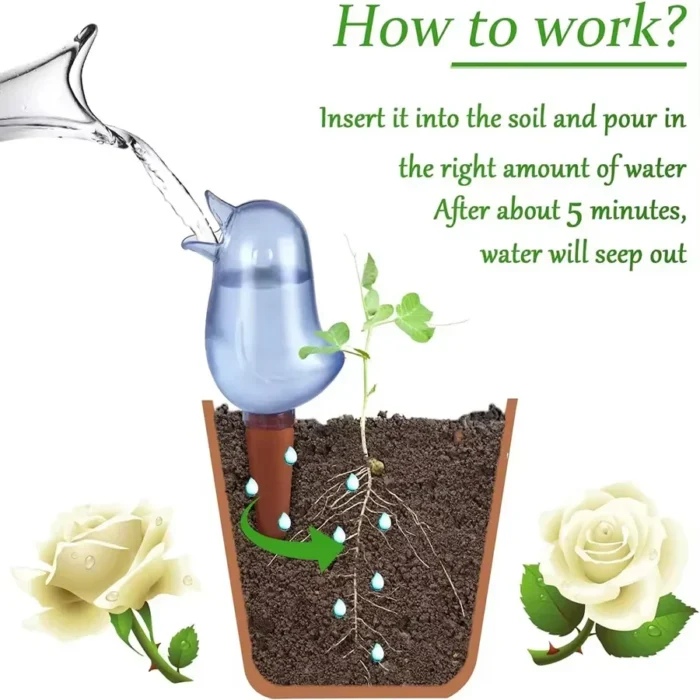 kf-Se6f3f03e2d57443d80d2b8b6b8857c55N Automatic Flower Waterer, Self-Watering Water Balloon, Bird Shaped Hand Blown Plastic Plant Waterer for Home Garden - Image 6