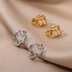 Hollow Zircon Heart Earrings For Women Stainless Steel Gold Color Heart Earring Luxury Wedding Couple Jewelry Gift Free Shipping - Image 4