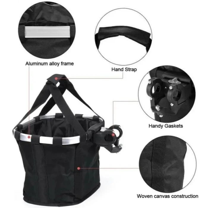 kf-Se7cdbaecd52e4c05aa0e745825af4907o Bicycle Front Basket Bike Small Pet Dog Carry Pouch 2in1 Detachable MTB Cycling Handlebar Tube Hanging Fold Baggage Bag 5KG Load - Image 2