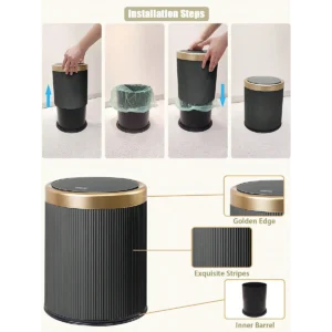 Modern White and Black Double Layered Trash Bin with Press Top Lid for Bathroom, Office and Bedroom