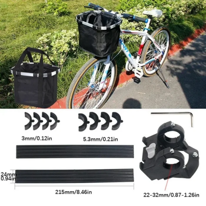 kf-Se9456fe1bfbc49ffa94004853e48a457s Bicycle Front Basket Bike Small Pet Dog Carry Pouch 2in1 Detachable MTB Cycling Handlebar Tube Hanging Fold Baggage Bag 5KG Load - Image 3