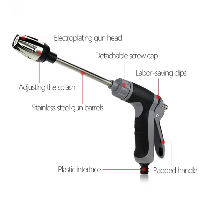 kf-Sea3990fd267c4cb5a4eab7a48974284cJ High-Pressure Car Wash Water Gun Household And Alloy Long Pole With Rubber Handle Watering Tools Metal Extension Wrapped - Image 3
