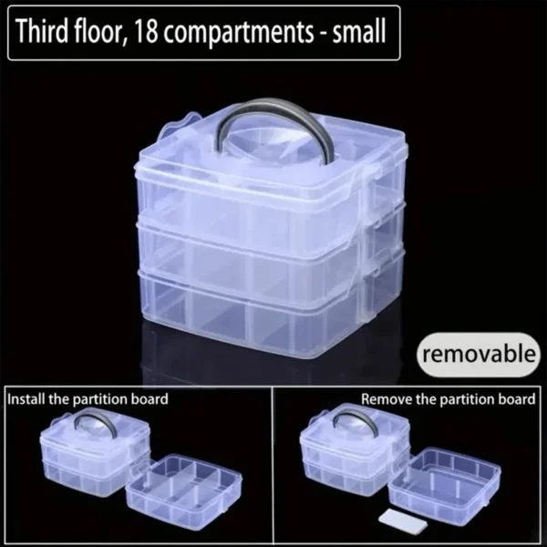 3 Tier 18-Grid Transparent Adjustable Stackable Compartment Slot Plastic Storage Box For Organizing Toys Jewelry Accessories - Image 3