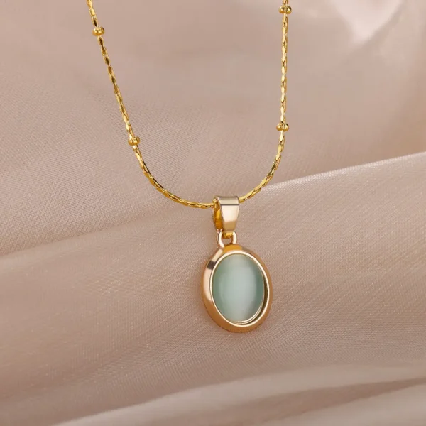 Fashion Stone Opal Oval Necklace For Women Stainless Steel Gold Color Oval Stone Pendant Necklace Wedding Aesthetic Jewelry Gift - Image 4