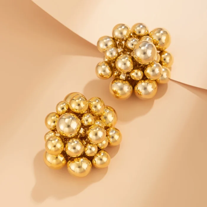 kf-Sec53cd91fabf42199d8beb3123c46e1cq Ingemark Unique Braided CCB Plastic Ball Bead Stud Earrings for Women Trendy Goth Gold Color Piercing Earring Party Jewelry Gift - Image 3