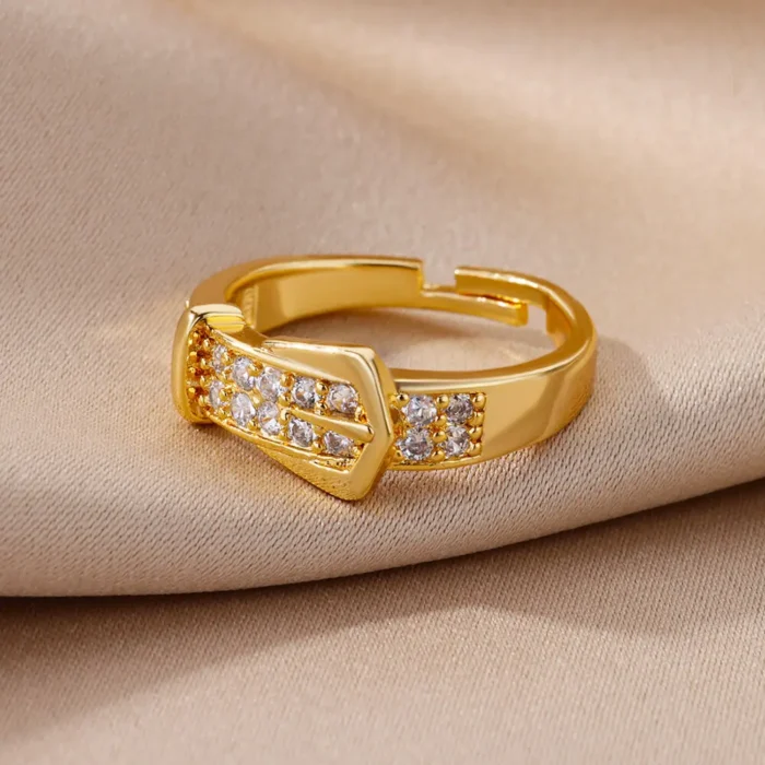Stainless Steel Belt Rings For Women Zircon Adjustable Belt Finger Ring Femme Geometric Wedding Aesthetic Jewerly Gift anillos - Image 4