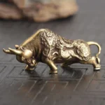 Brass Bullfighting Statue, Lucky Copper Animal Figurine, Wealth Bringing Miniature Ornament for Home & Office Desk Decor - Image 4