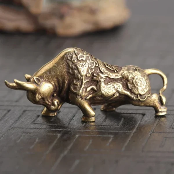 Brass Bullfighting Statue, Lucky Copper Animal Figurine, Wealth Bringing Miniature Ornament for Home & Office Desk Decor - Image 4