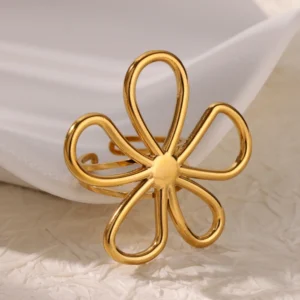 Stainless Steel Hollow Flower Open Rings for Women Trendy Aesthetic Wedding Couple Ring Femme Jewelry Accessories Gift anillos